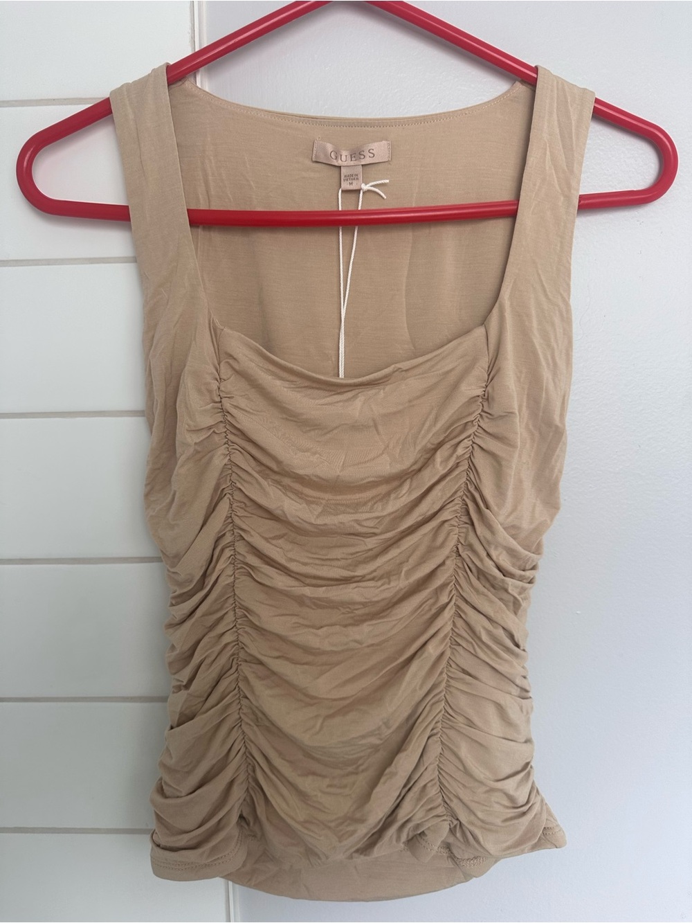 Guess Pale Beige Ruched Tank Top